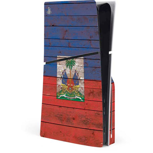 Haiti Flag Dark Wood PS5 Slim Disk Console Skin